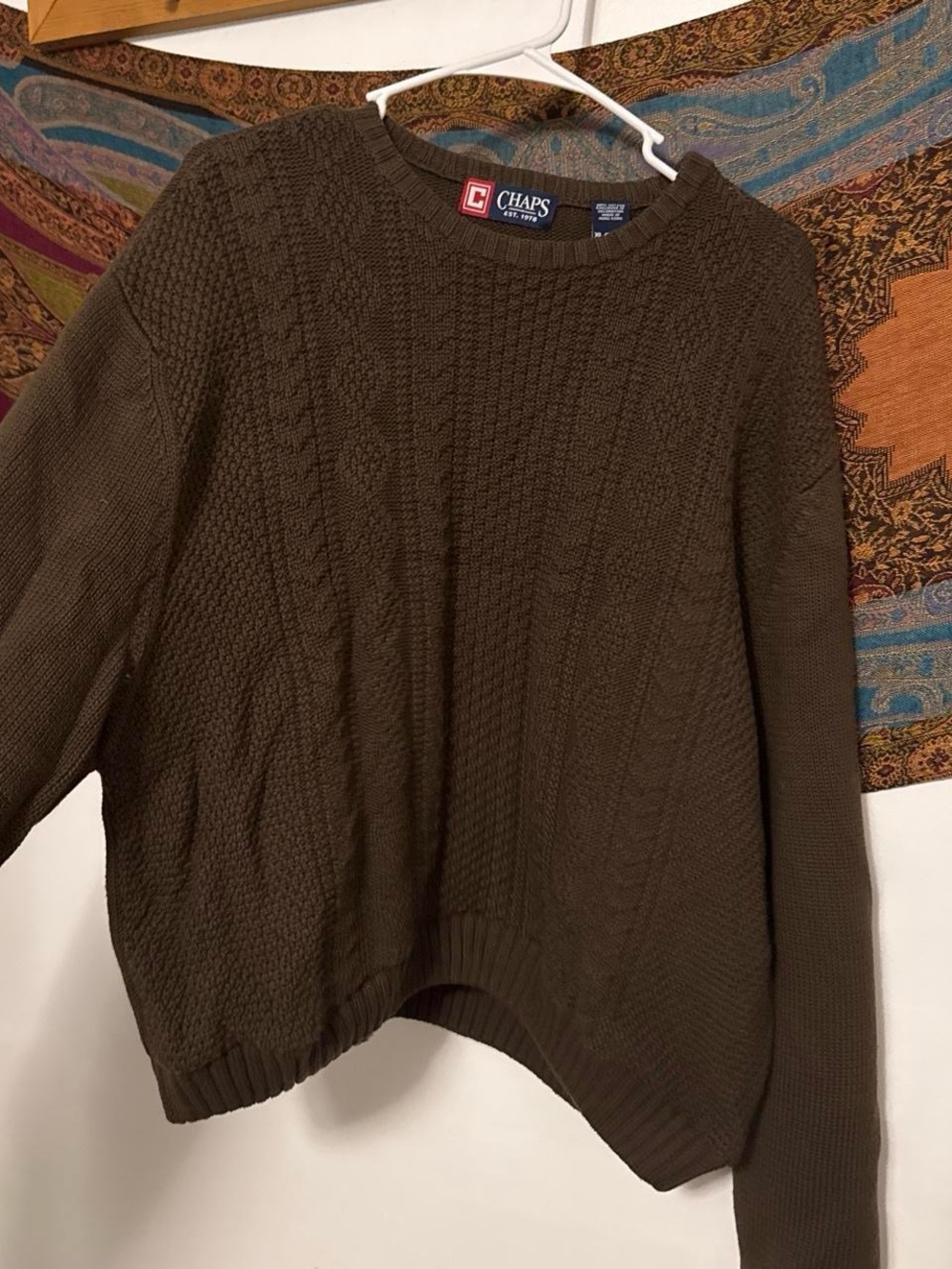 Chaps Men’s Dark Brown Cable Crewneck Sweater